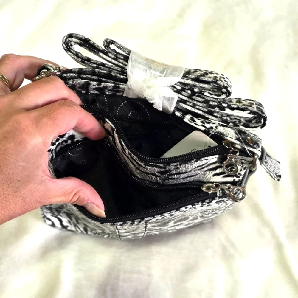 Candie's Black and White Snow Leopard Cheetah Print Vegan Crossbody Bag